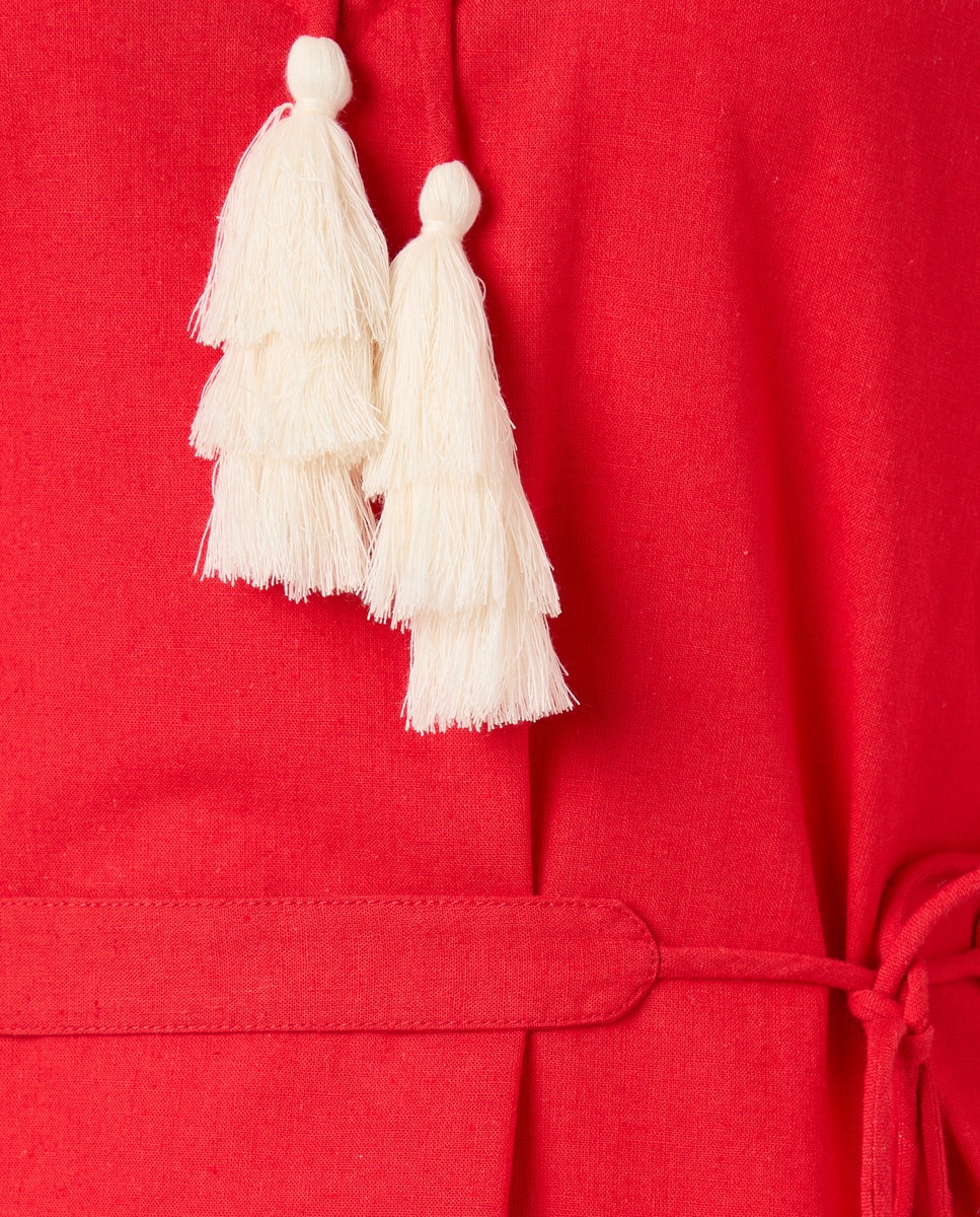 Vestido de Linho com Manga Curta 600 Vermelho-5