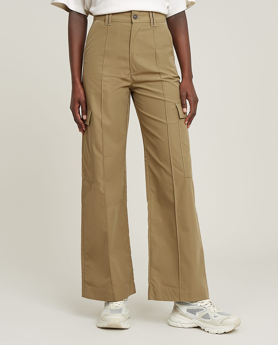 Calças High Waist Cargo Verde-4