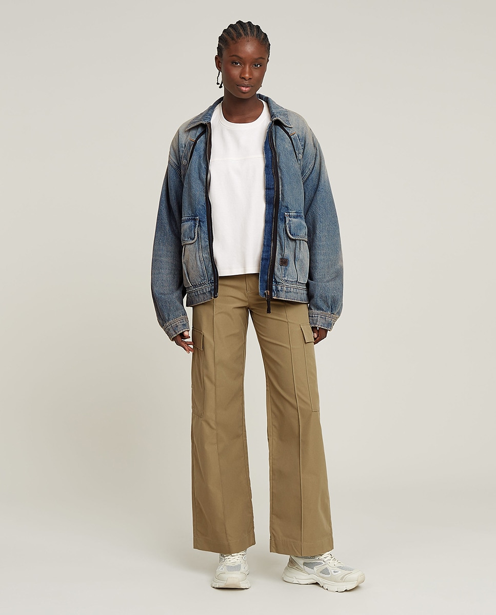 Calças High Waist Cargo Verde-1