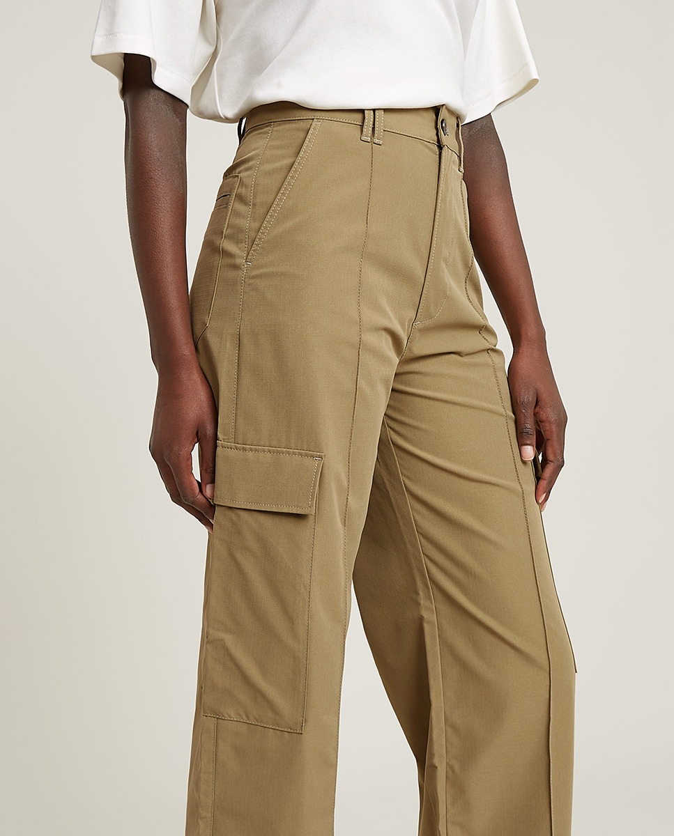 Calças High Waist Cargo Verde-6