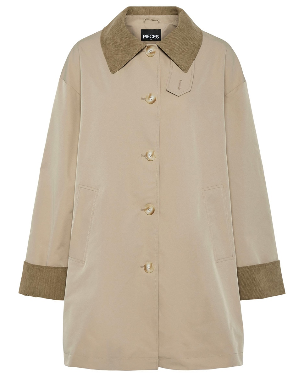 Gabardine com Detalhe de Bombazina Castanho-claro-5
