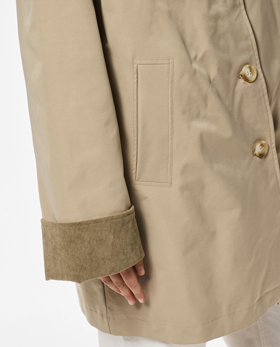 Gabardine com Detalhe de Bombazina Castanho-claro-3