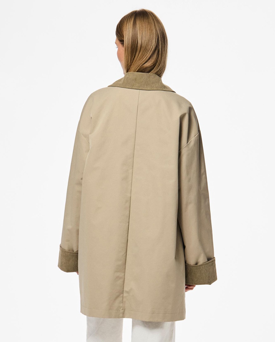 Gabardine com Detalhe de Bombazina Castanho-claro-2