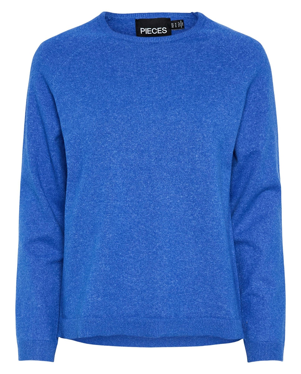 Camisola de Malha com Decote Redondo Azul-índigo-4