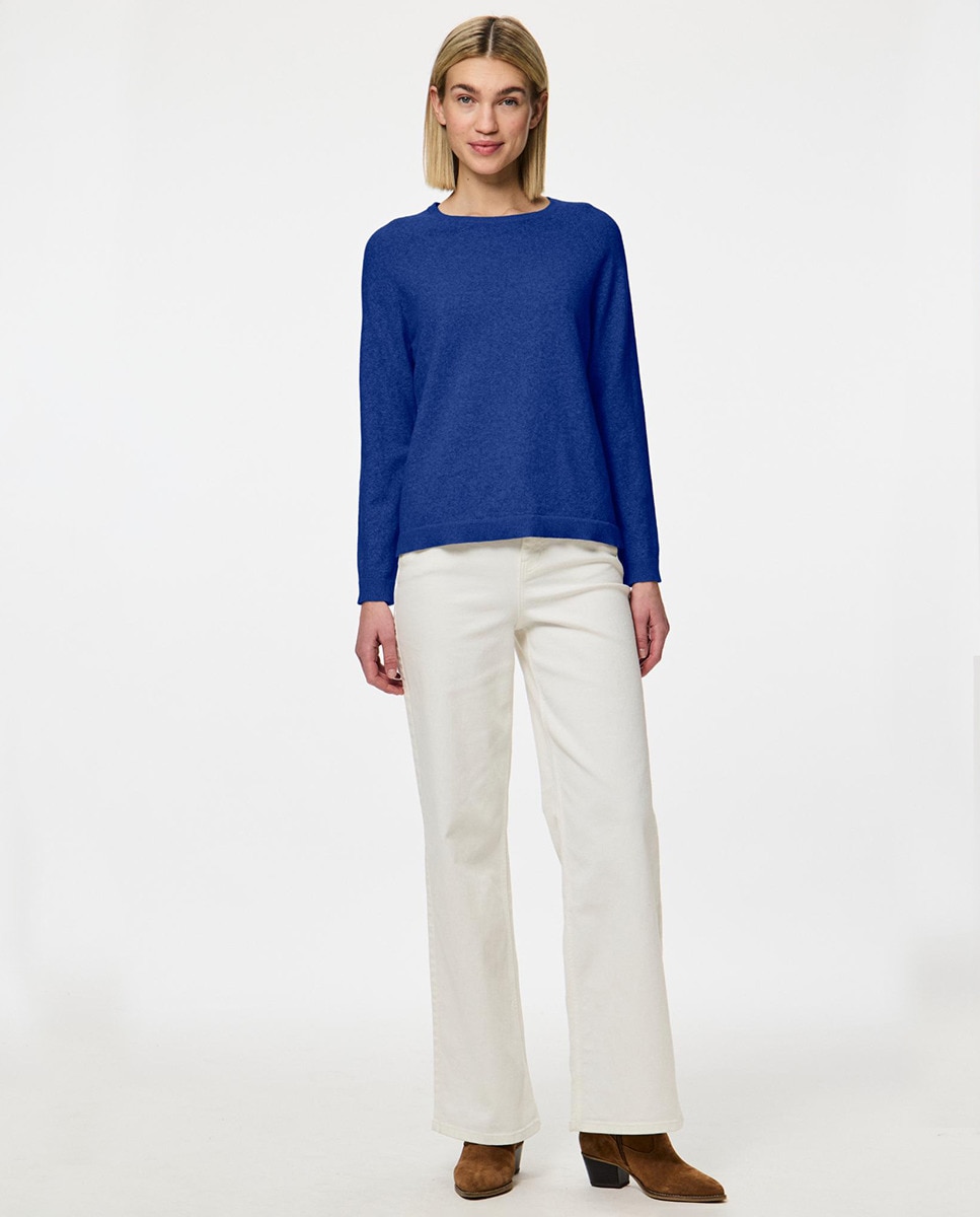Camisola de Malha com Decote Redondo Azul-índigo-6