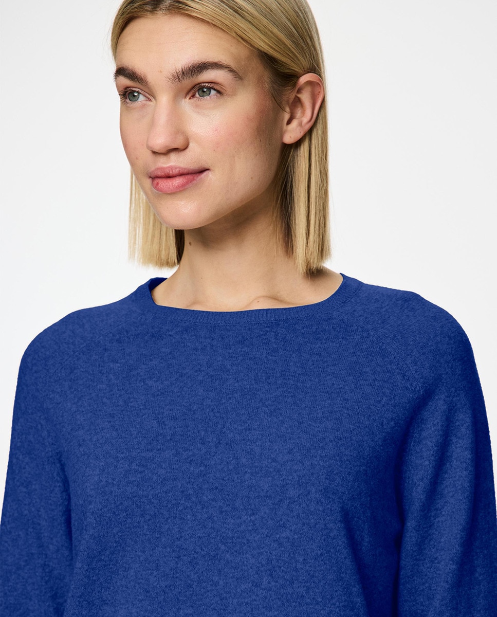 Camisola de Malha com Decote Redondo Azul-índigo-3