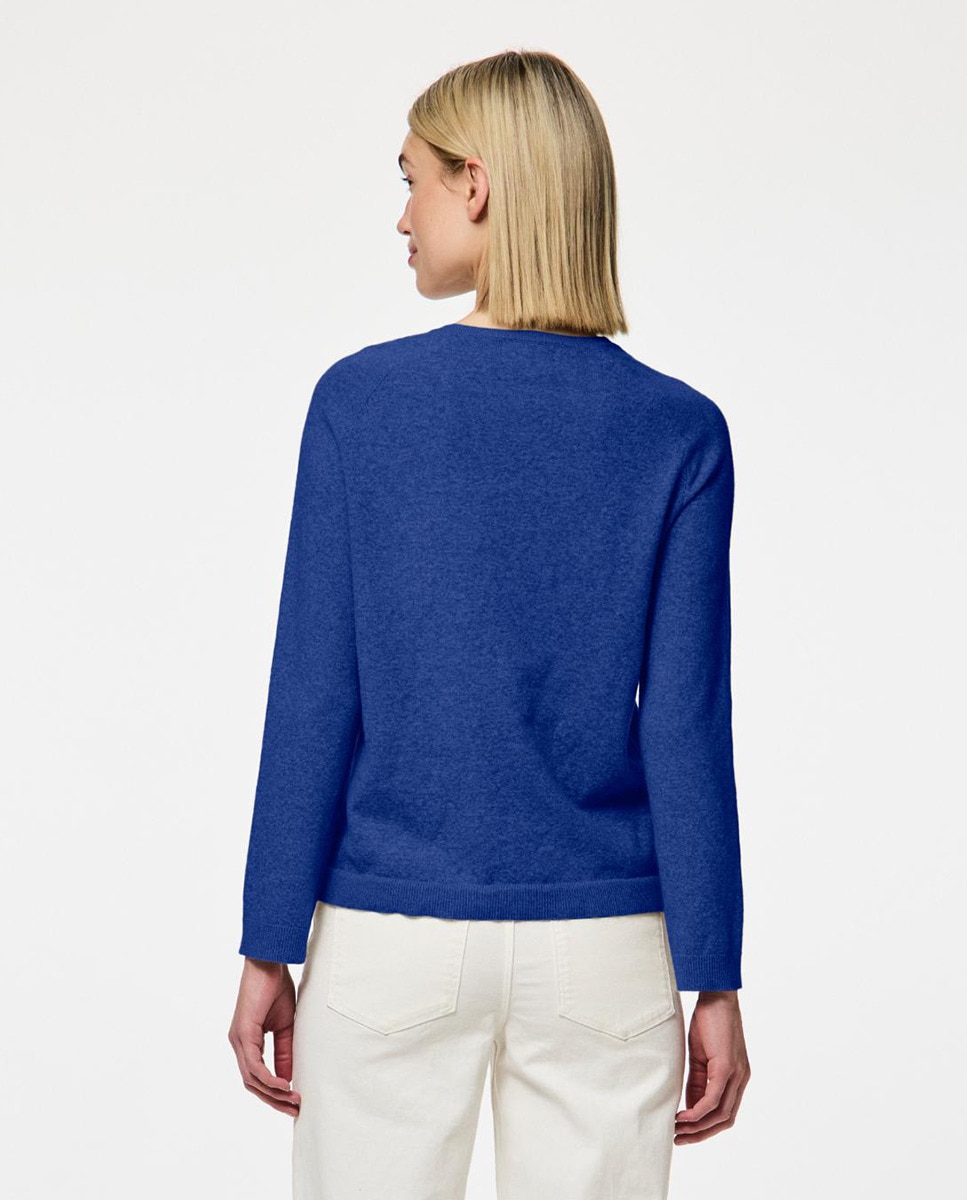 Camisola de Malha com Decote Redondo Azul-índigo-2