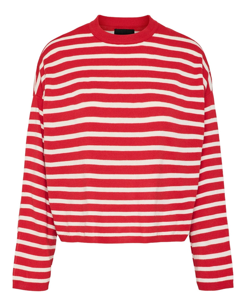 Camisola de Malha às Riscas Vermelho-4