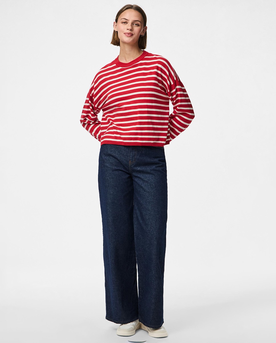 Camisola de Malha às Riscas Vermelho-6