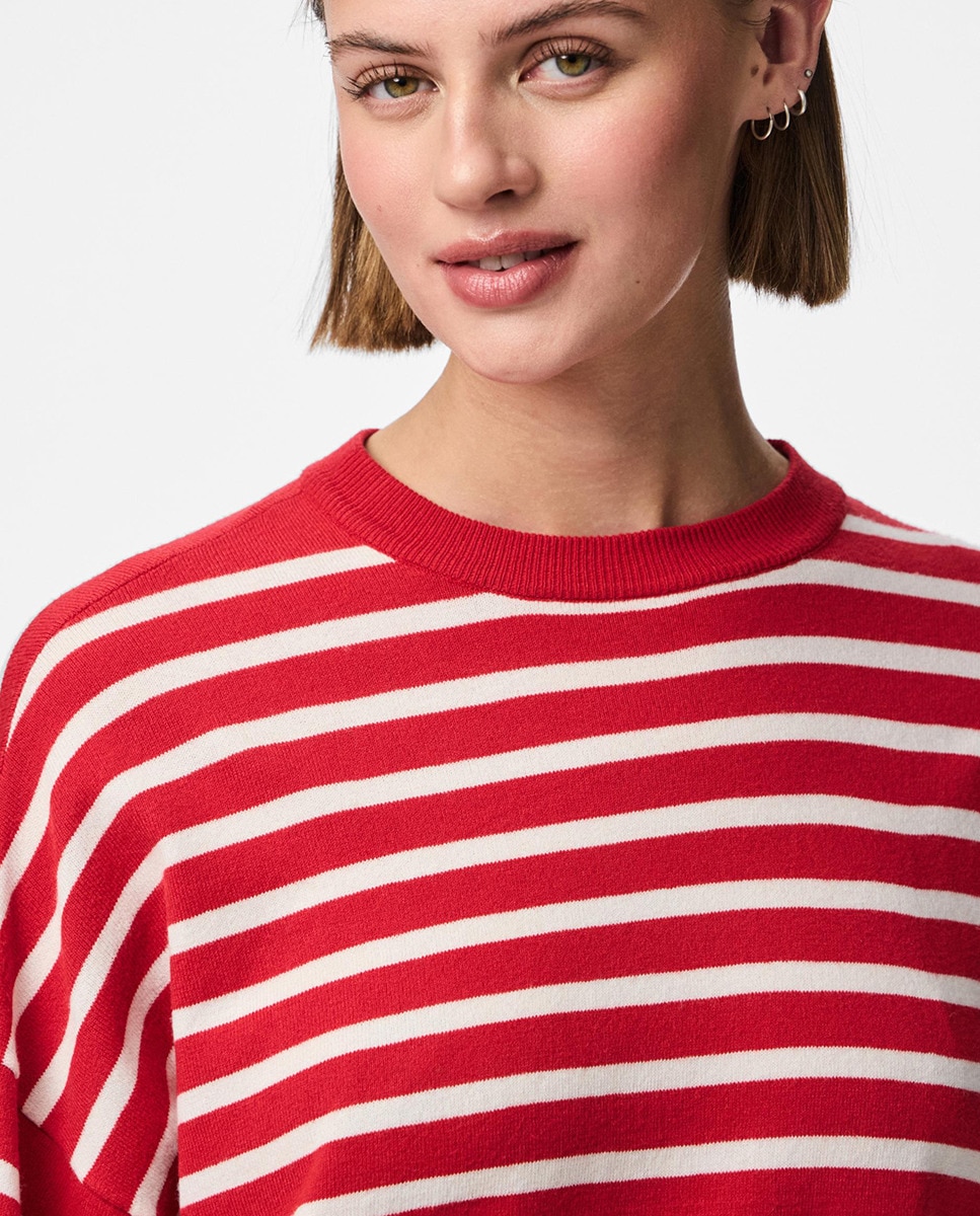 Camisola de Malha às Riscas Vermelho-3