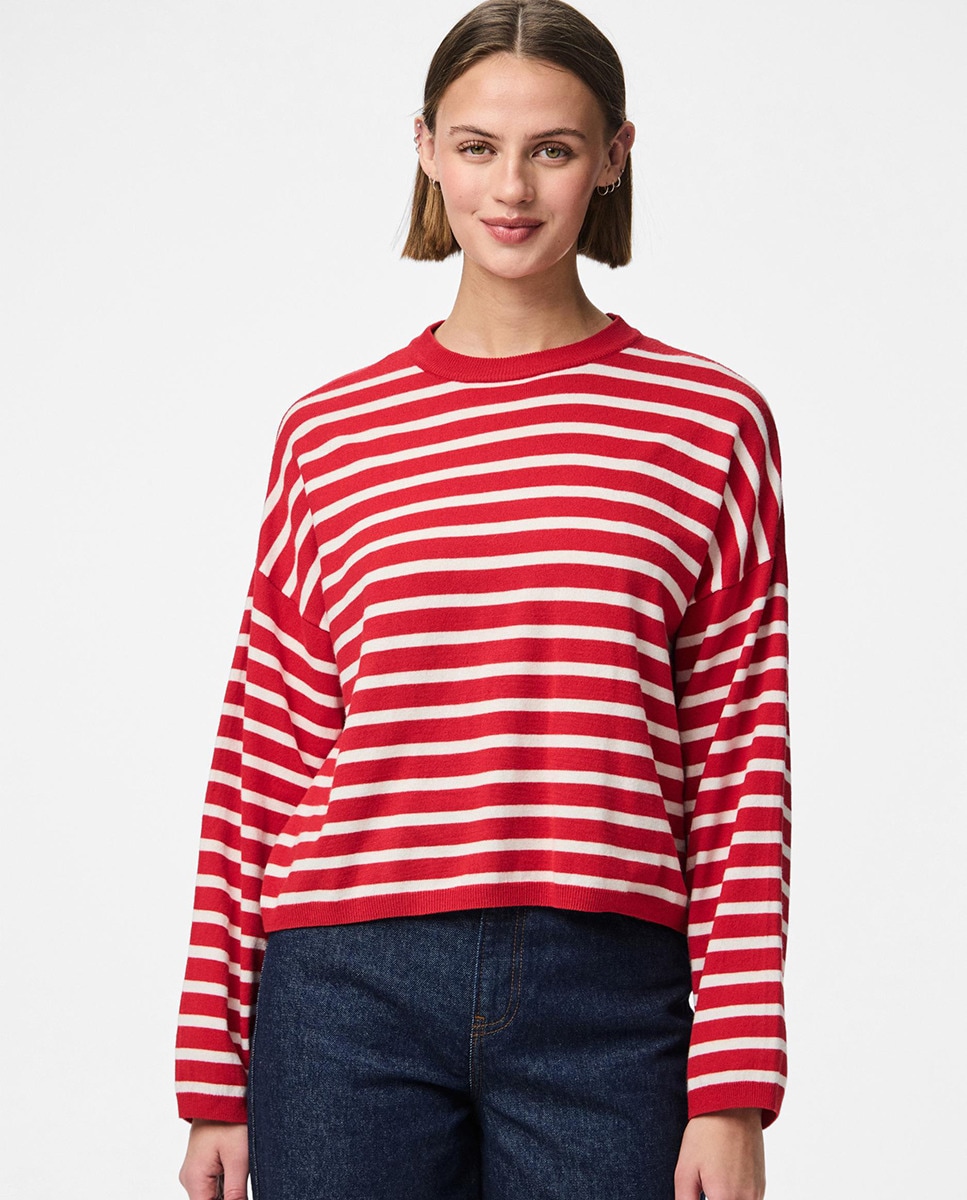 Camisola de Malha às Riscas Vermelho-1