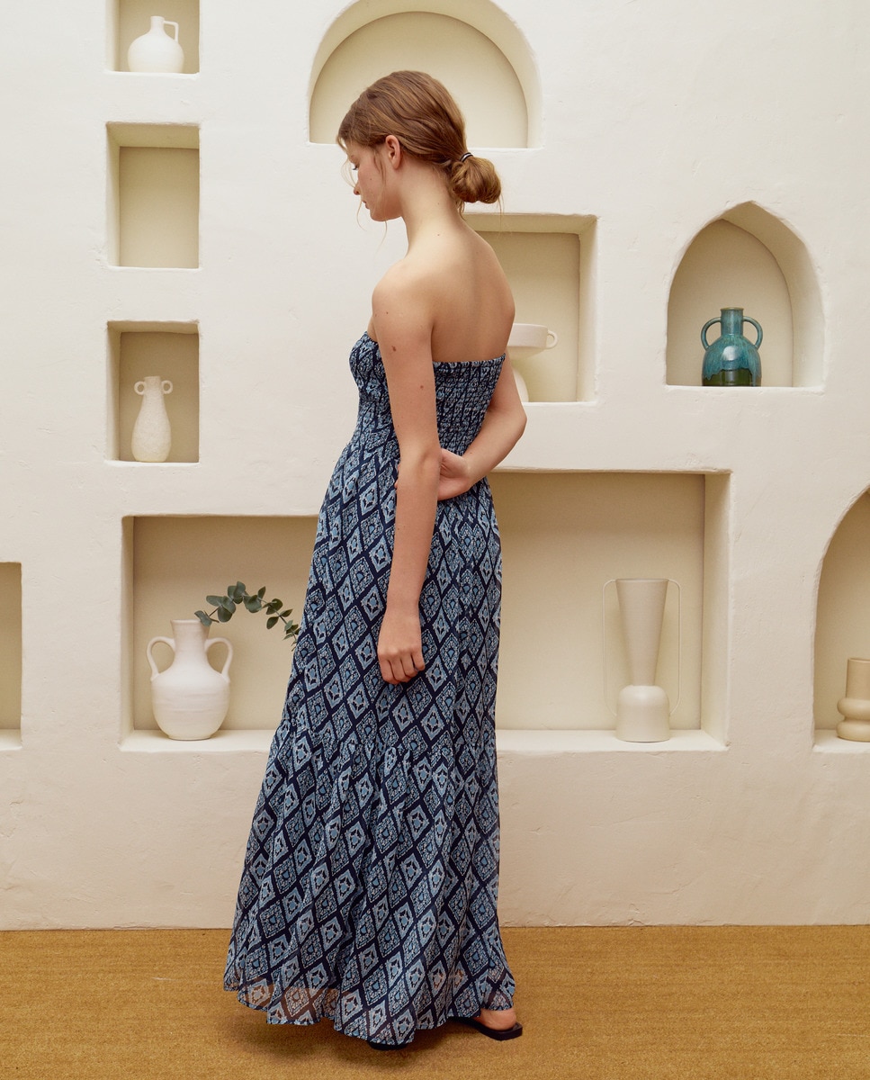 Vestido de Sarja com Decote Caicai Azul-marinho-2