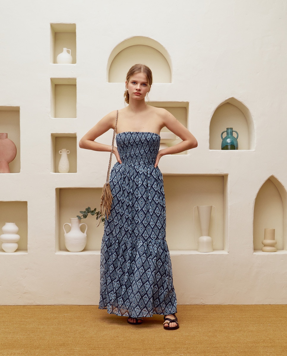 Vestido de Sarja com Decote Caicai Azul-marinho-3