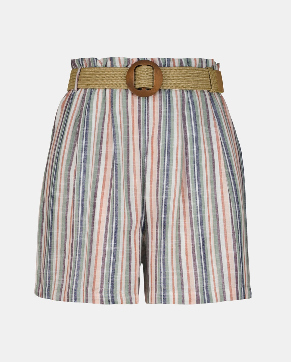 Bermudas com cinto de ráfia Rosa-4