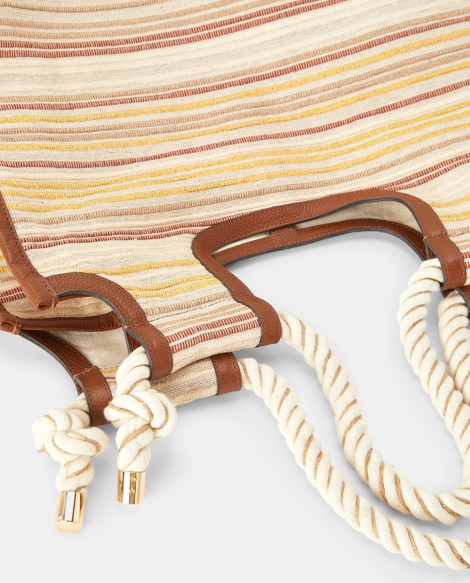 Mala Shopper às Riscas com Alça de Cordão Amarelo-3