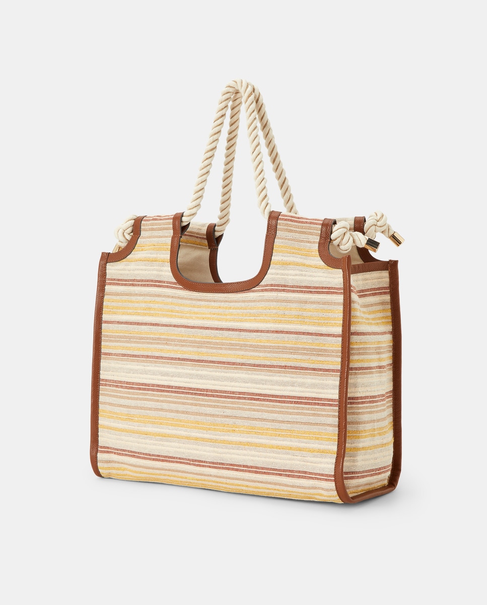 Mala Shopper às Riscas com Alça de Cordão Amarelo-2