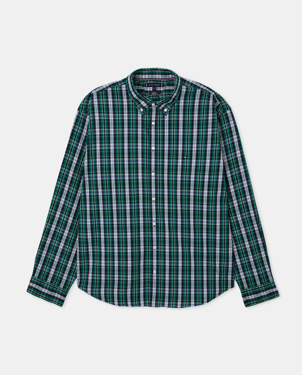 Camisa de Popelina Estampada com Manga Comprida Tamanhos Grandes Verde-4