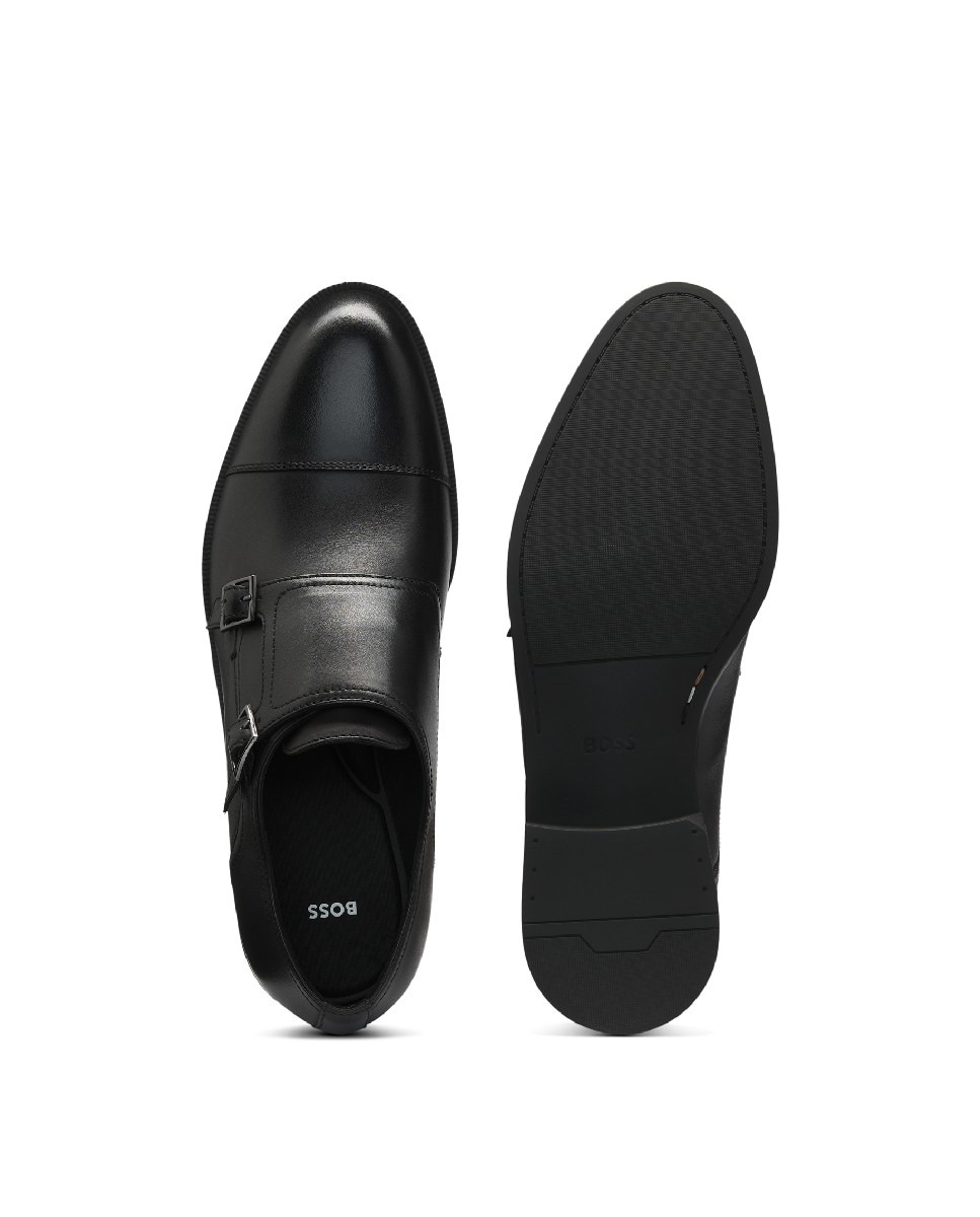 Sapatos de Fivela Dupla em Pele Preto-6