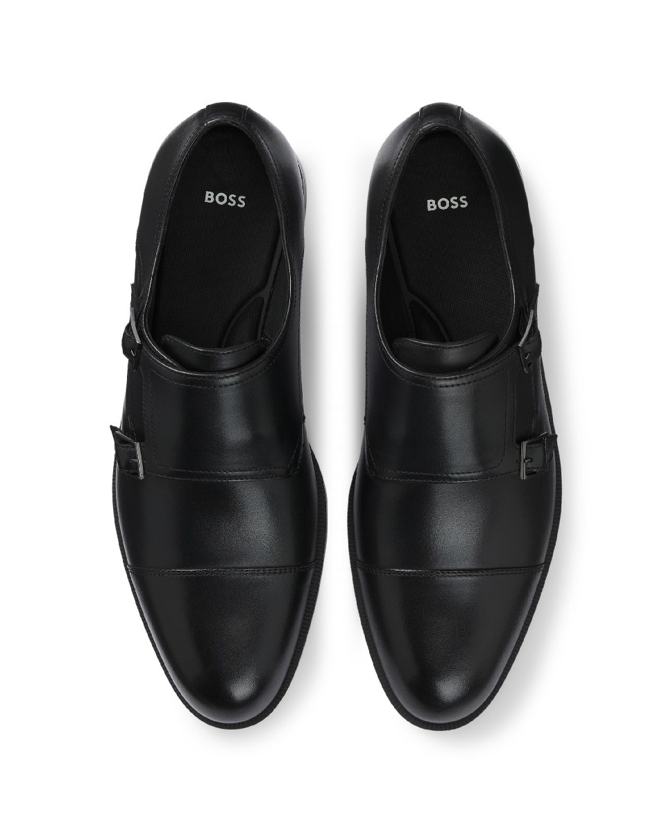 Sapatos de Fivela Dupla em Pele Preto-5