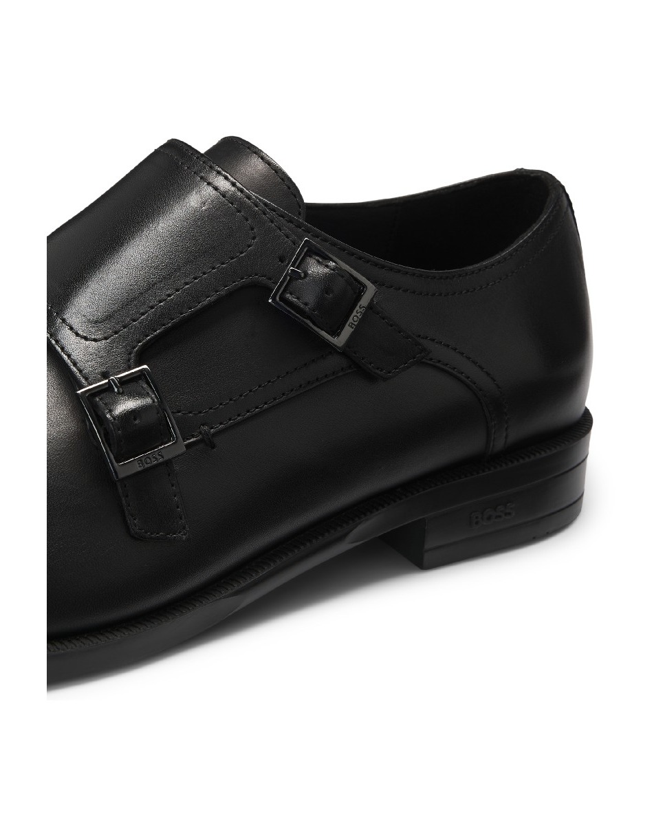 Sapatos de Fivela Dupla em Pele Preto-3