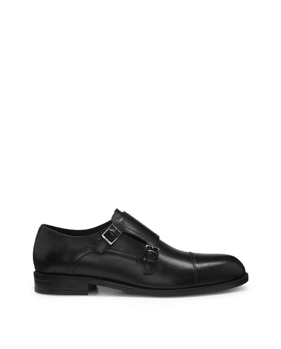 Sapatos de Fivela Dupla em Pele Preto-1