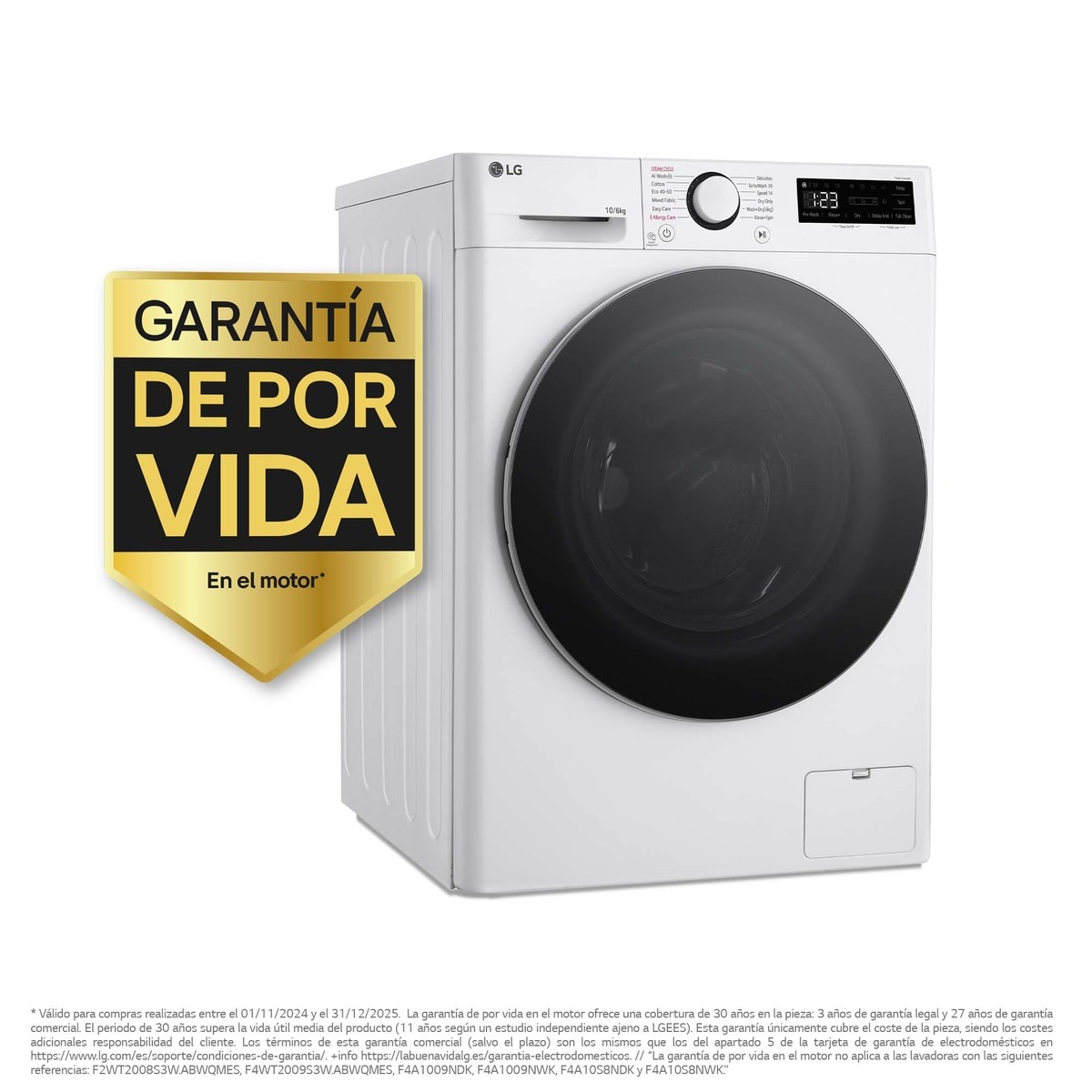 Lavadora secadora LG 10 kg lavado,  6 kg secado,  1.400 rpm, inteligencia artificial - F4DR6010A1W Blanco-2