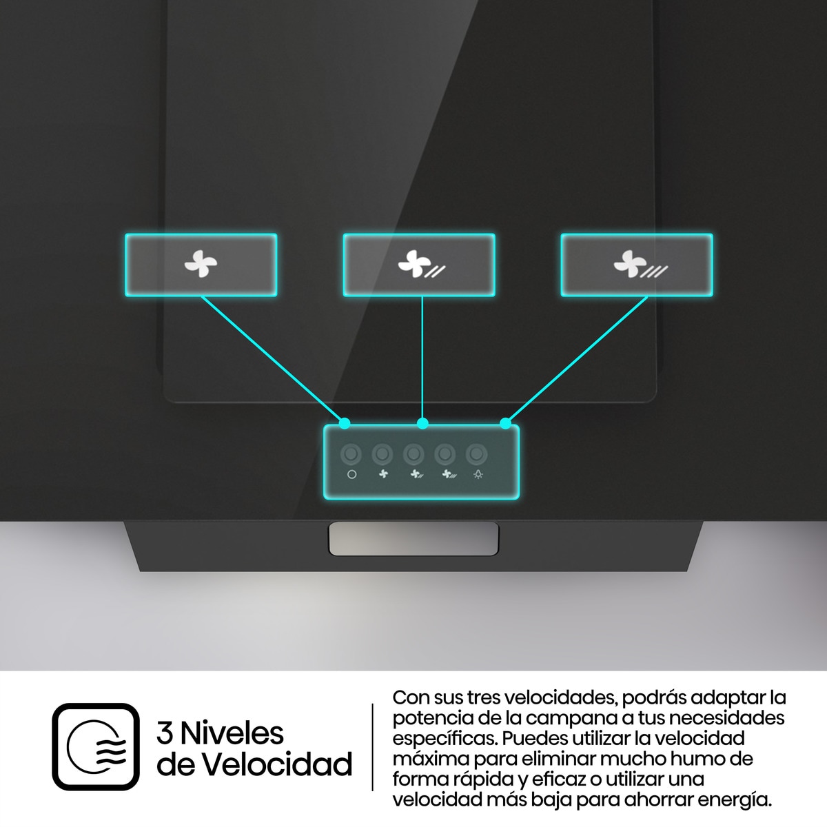Campana decorativa Hisense 3 velocidades - CH6IN6BXBG Negro/Acero inox-9