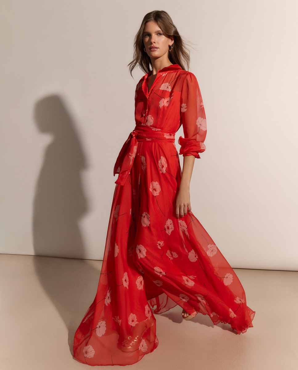 Vestido comprido fluido Vermelho-7