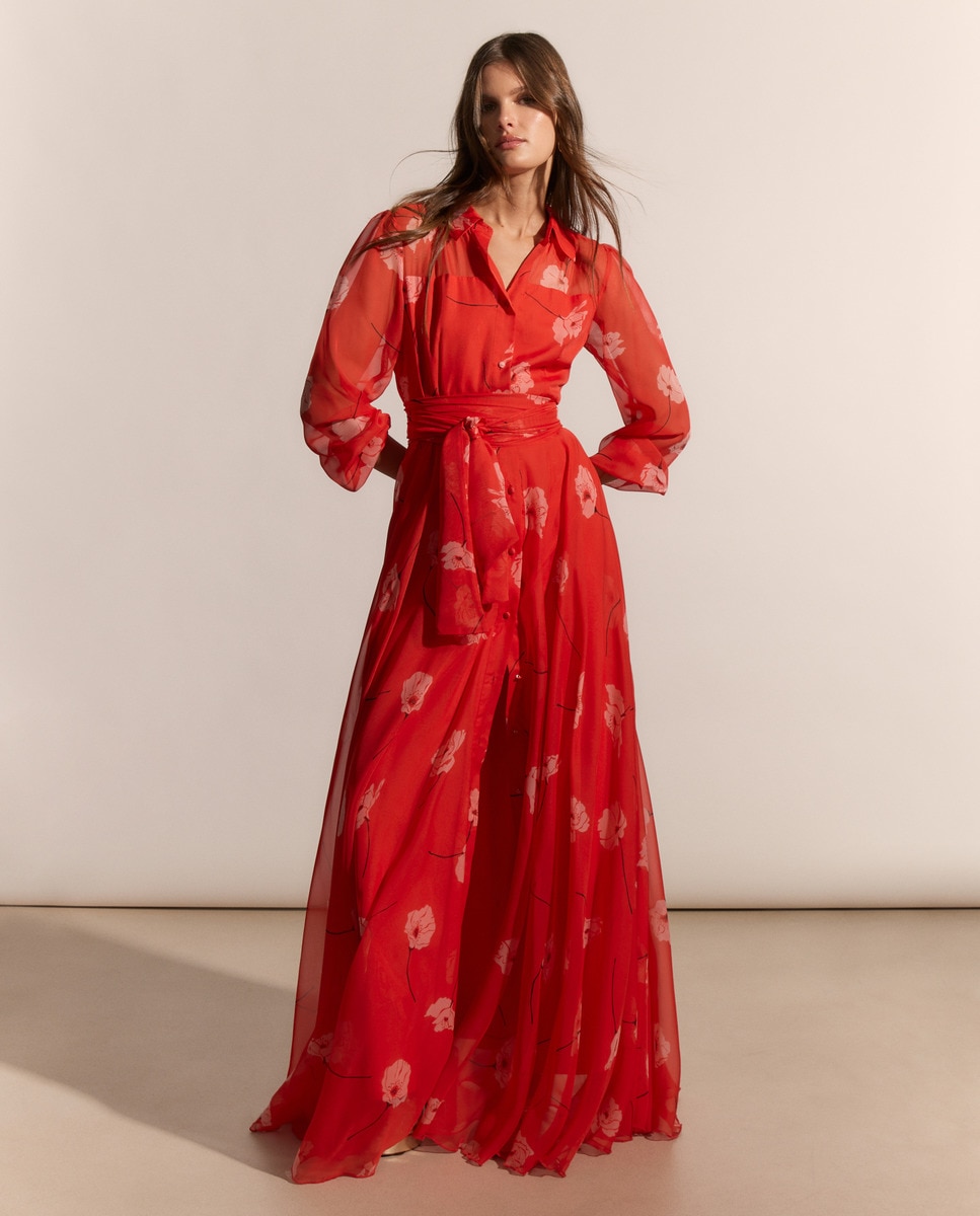 Vestido comprido fluido Vermelho-3