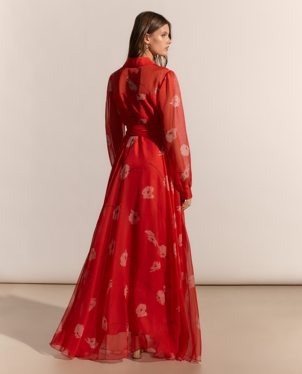 Vestido comprido fluido Vermelho-4