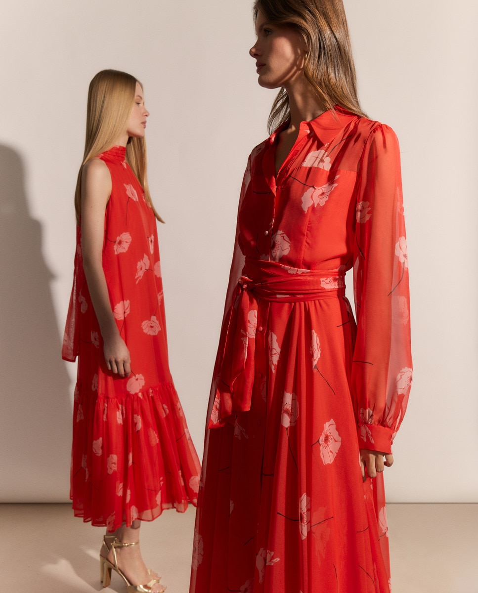 Vestido comprido fluido Vermelho-1