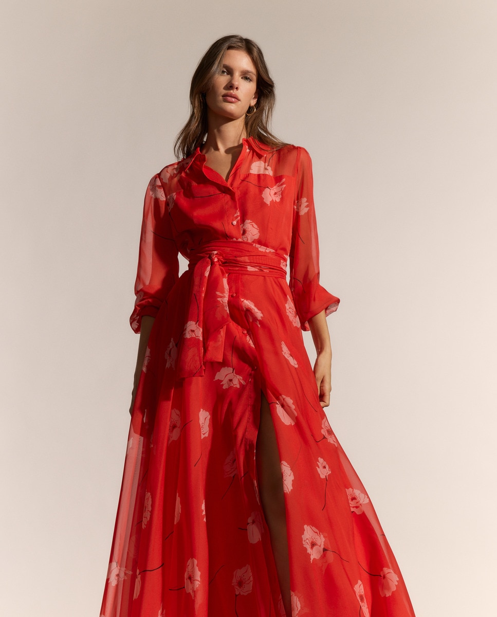 Vestido comprido fluido Vermelho-2
