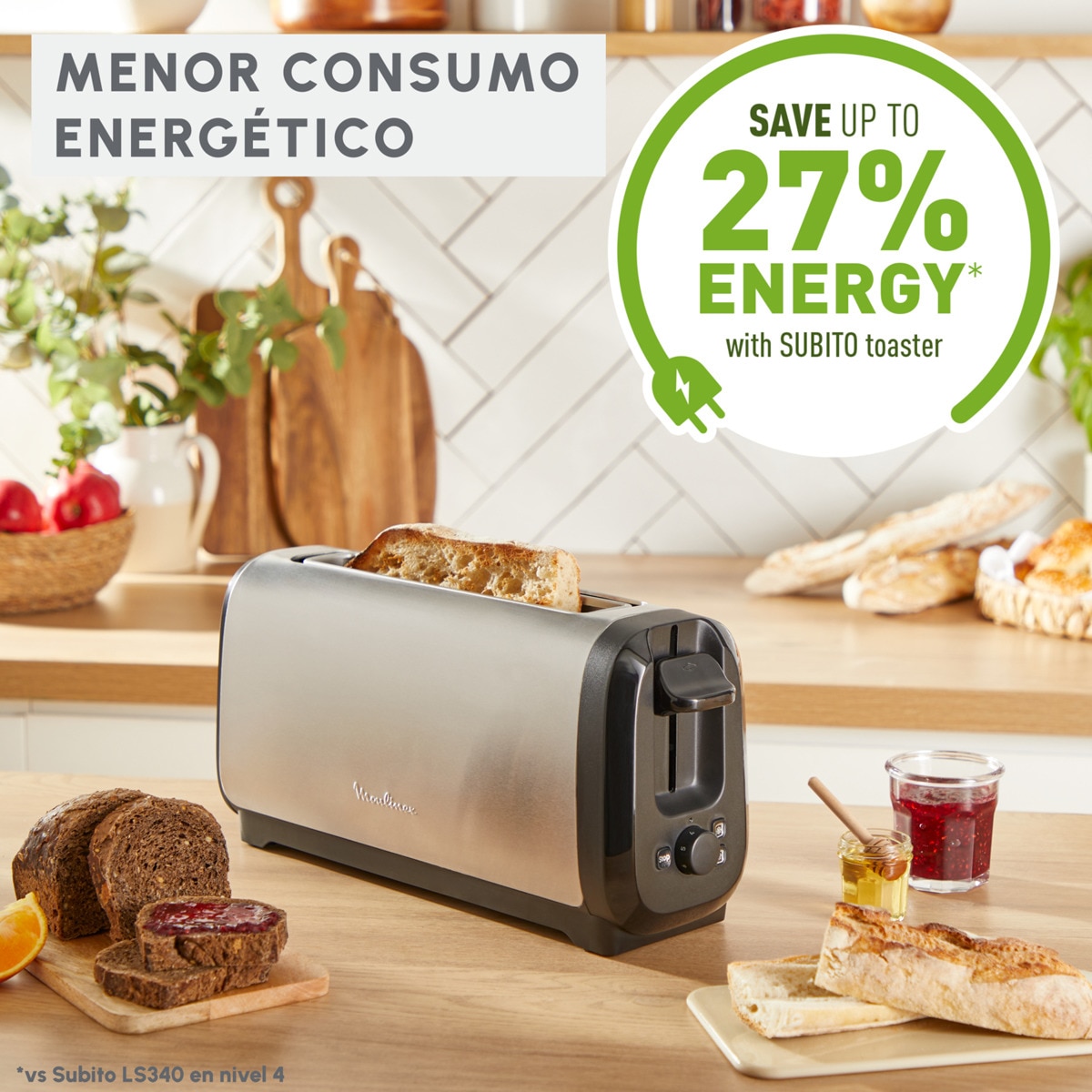 Tostador Moulinex Subito LT5S0D con ranura larga Inox-5