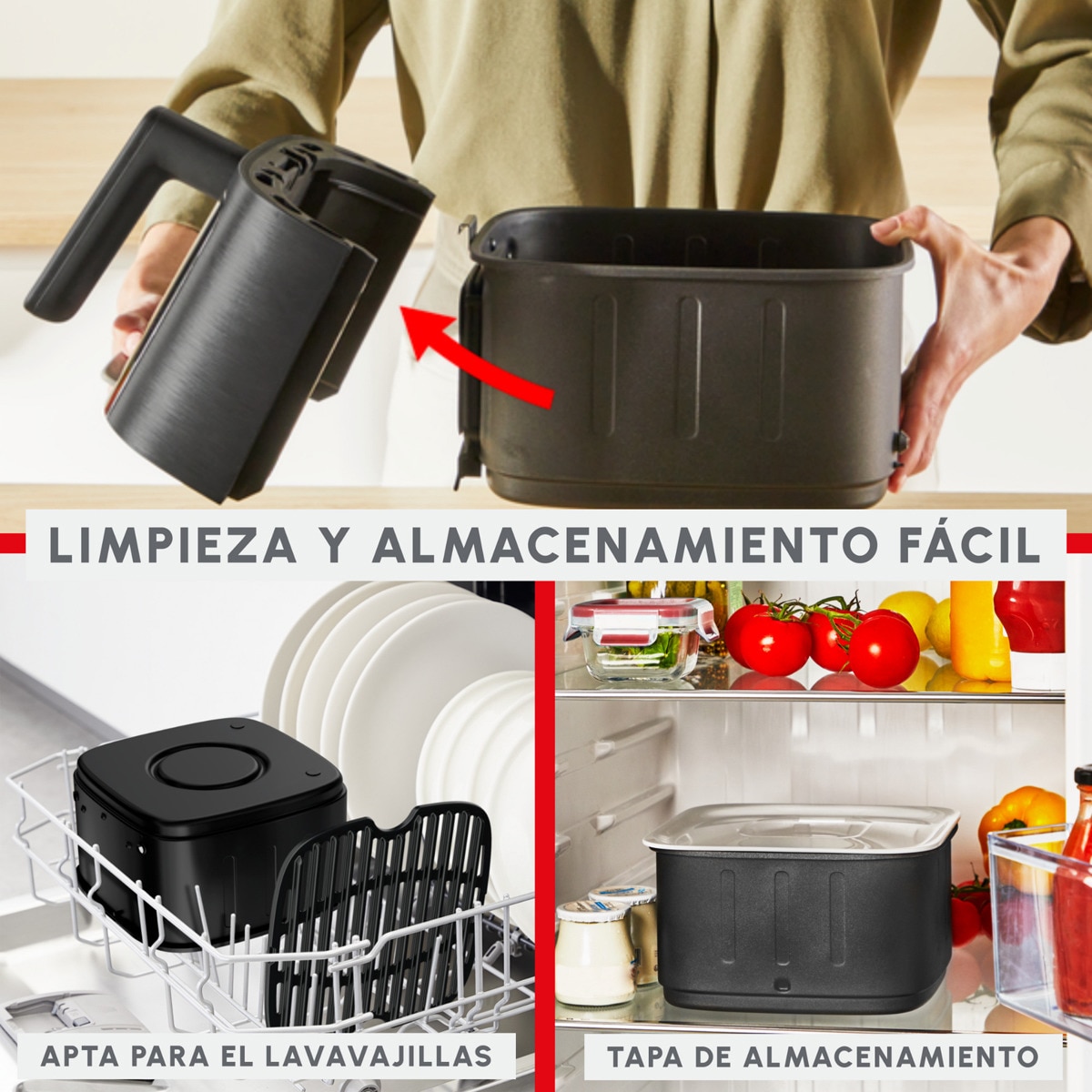 Freidora de Aire Moulinex Easy Fry Silence EZ556, Ventana de Visualización, 5L Negro-5
