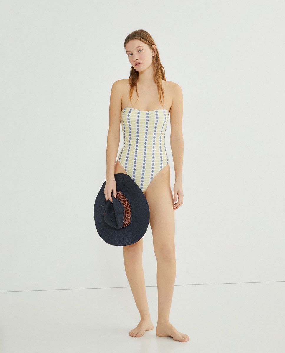 Bañador de mujer con escote bandeau Amarillo-2