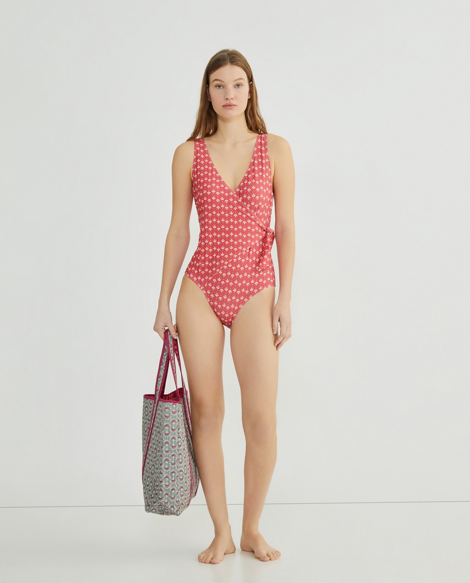 Bañador de mujer cruzado lazo Rojo-1
