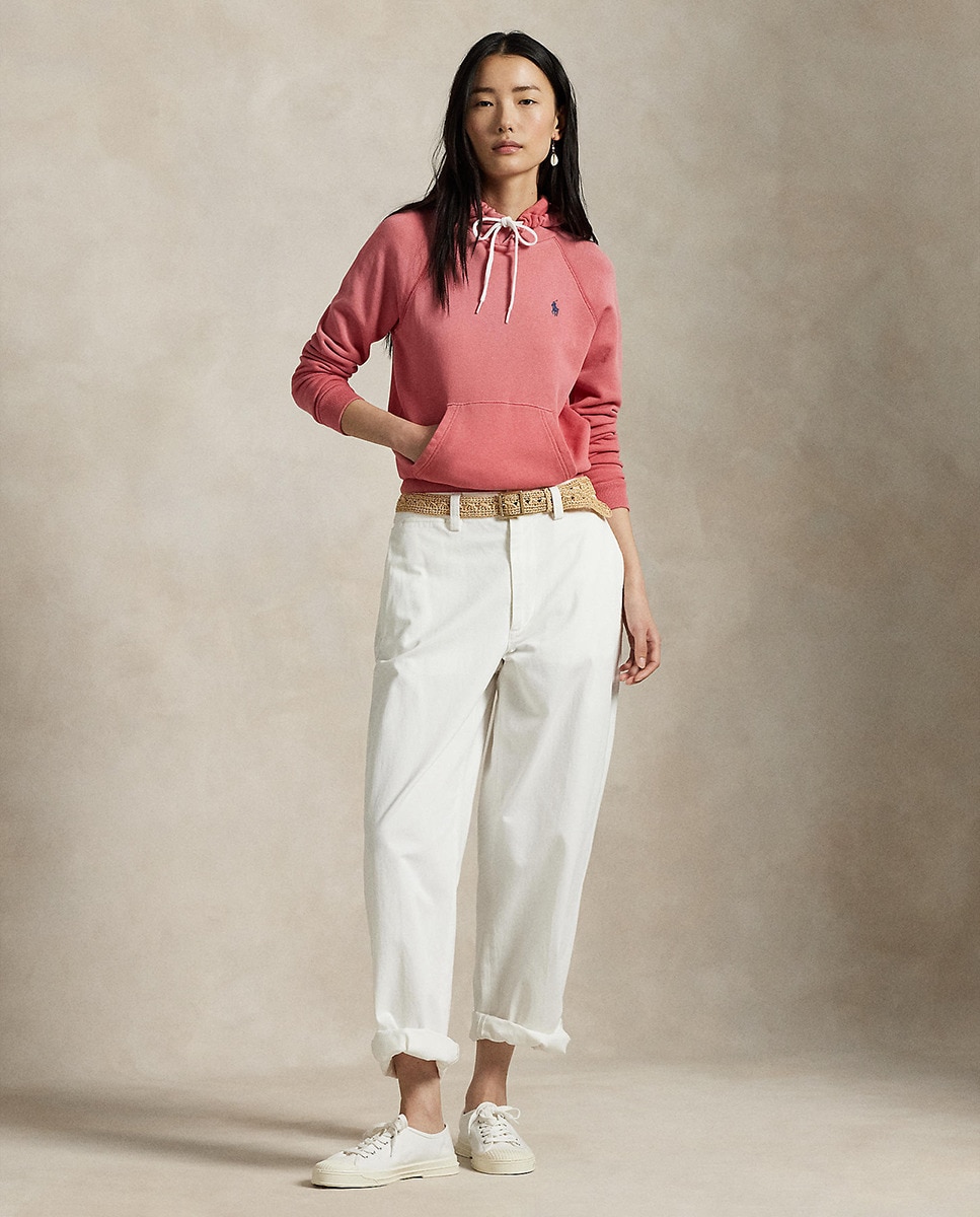 Sweatshirt de Felpa Shrunken Fit com Capuz Vermelho-5