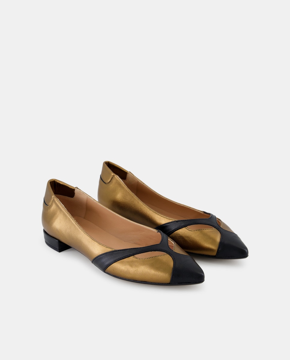 Sapatos Rasos Combinados com Biqueira Ouro-2
