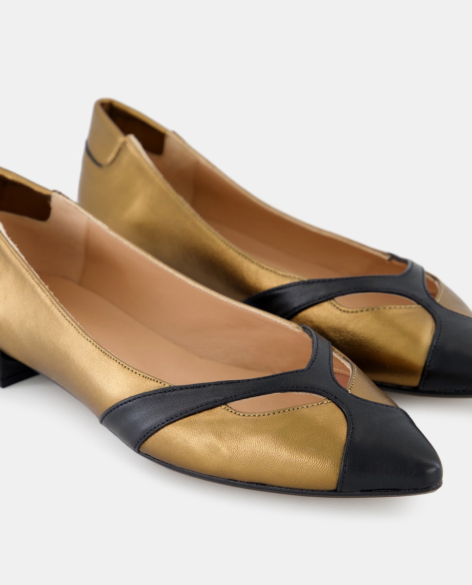 Sapatos Rasos Combinados com Biqueira Ouro-5