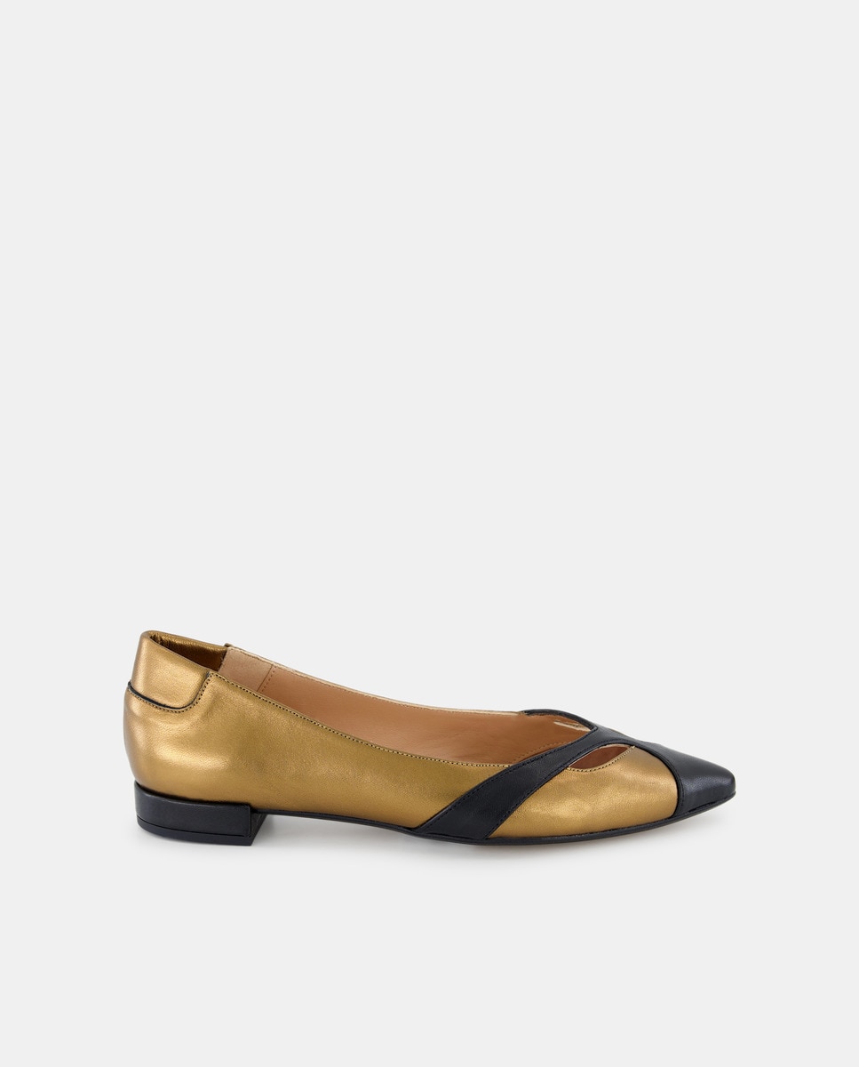 Sapatos Rasos Combinados com Biqueira Ouro-1