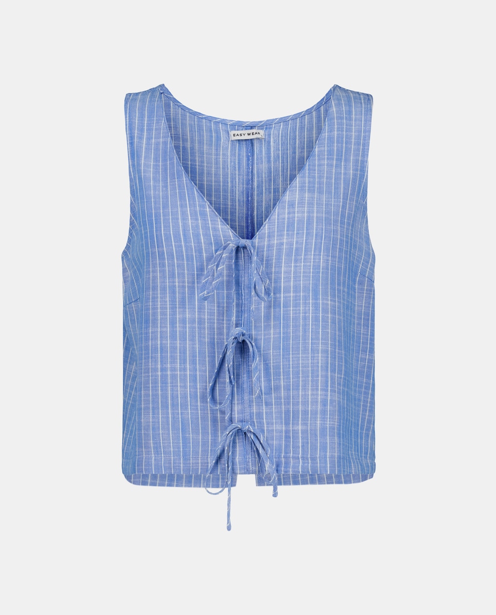 Top de Decote em Bico com Botões Azul-4