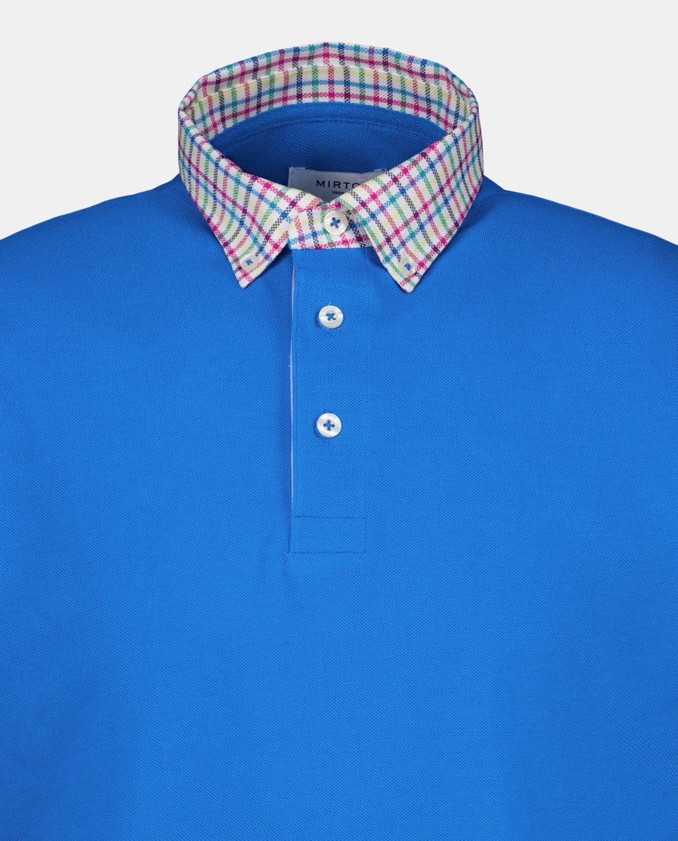 Polo Piqué de Manga Curta com Gola de Tecido Azul-índigo-5
