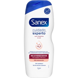gel de baño piel madura piel seca rejuvenecedor con vitamina C y E botella 600 ml - Sanex Cuidado Experto