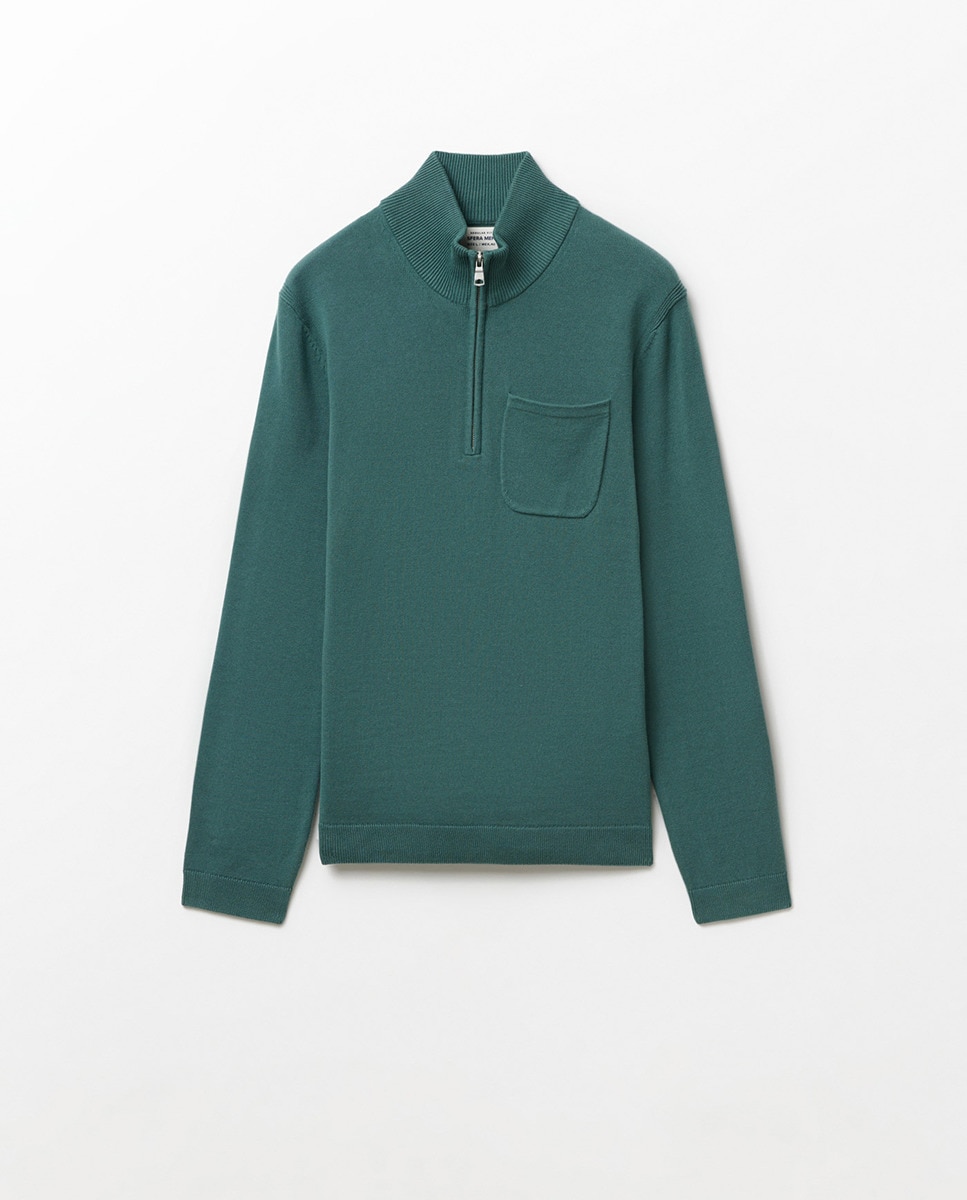 Camisola de Malha com Fecho de Correr Verde-5