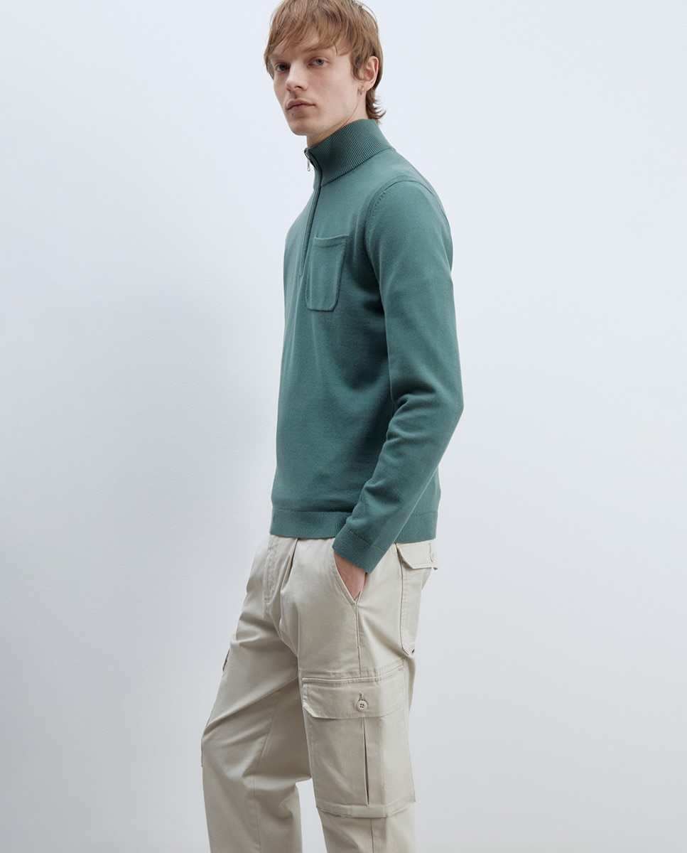 Camisola de Malha com Fecho de Correr Verde-4