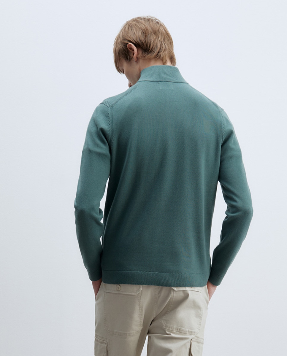 Camisola de Malha com Fecho de Correr Verde-2
