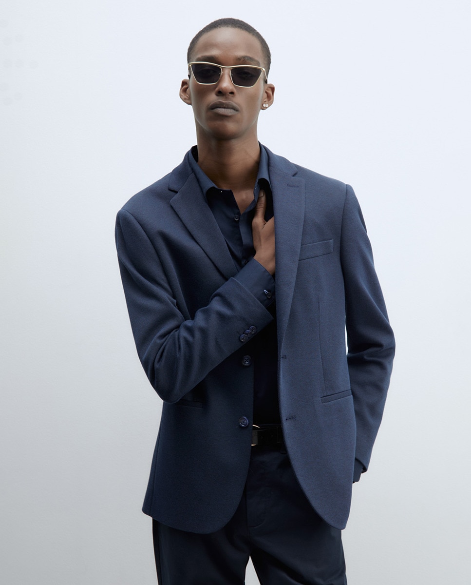 Blazer em Jersey Marinho-1