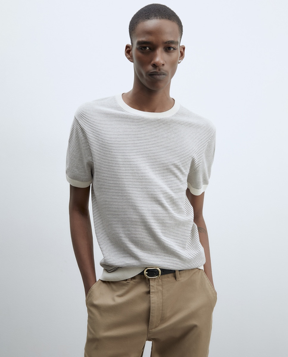 Camisola de malha com manga curta Cru-1