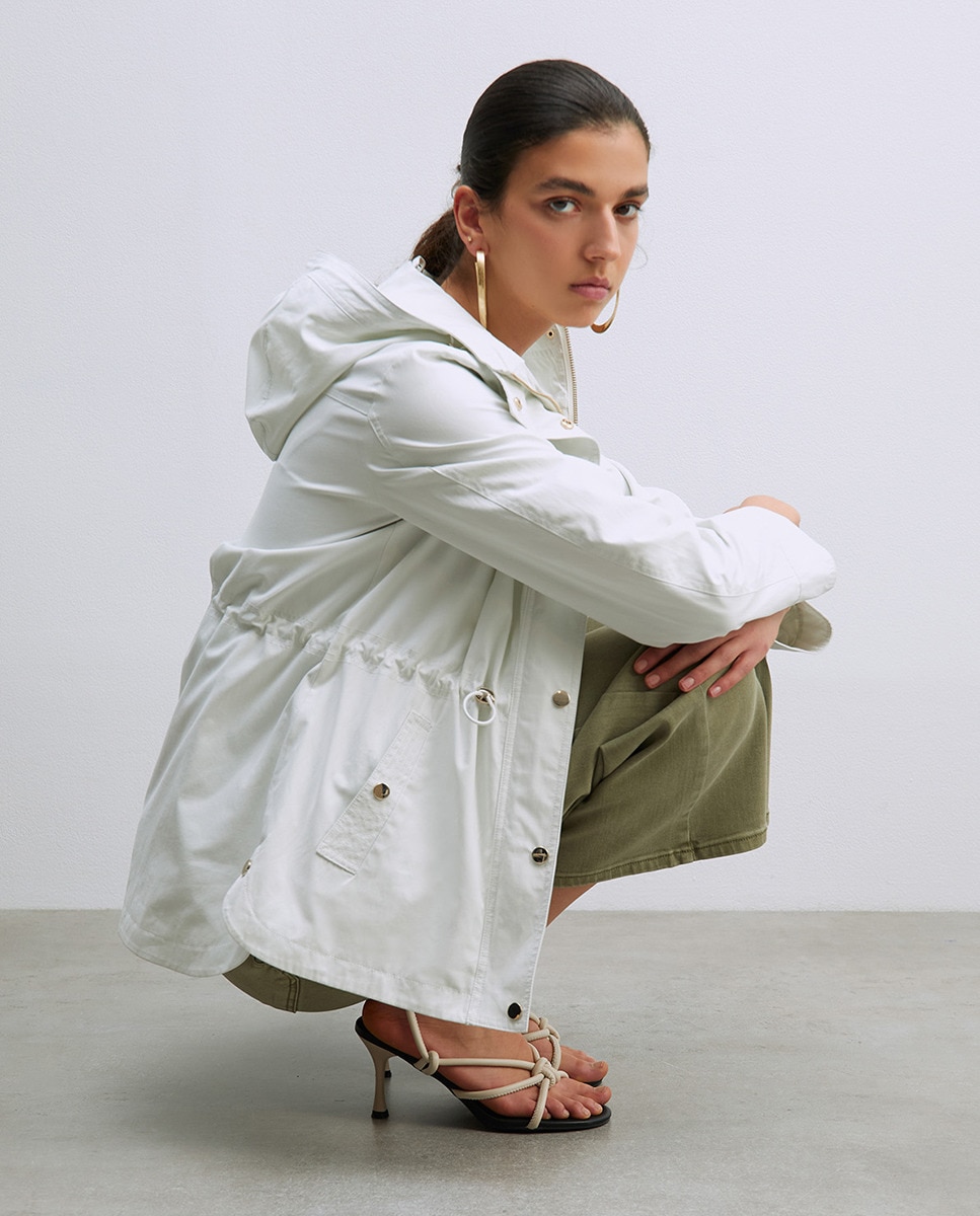 Parka com pespontos Branco-5