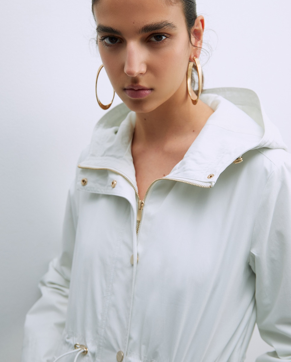 Parka com pespontos Branco-3